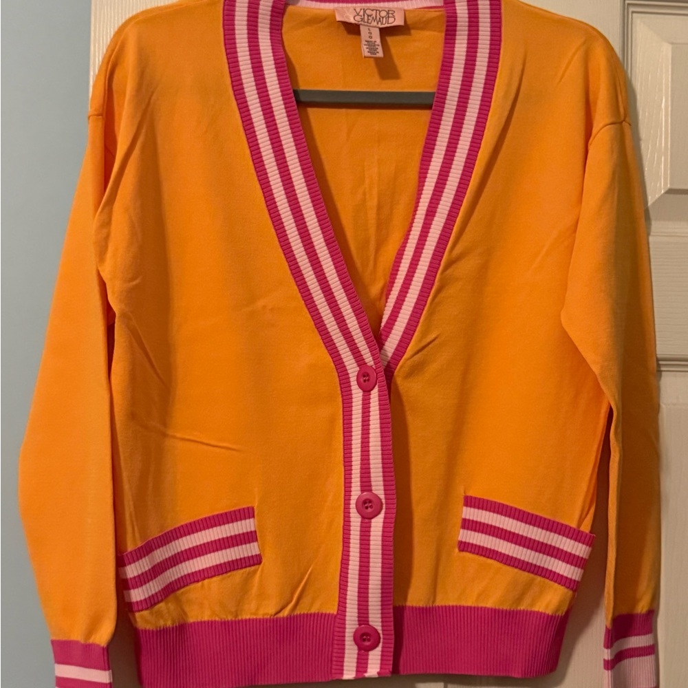Victor Glemaud Vibrant Orange Cardigan with Pink Accents